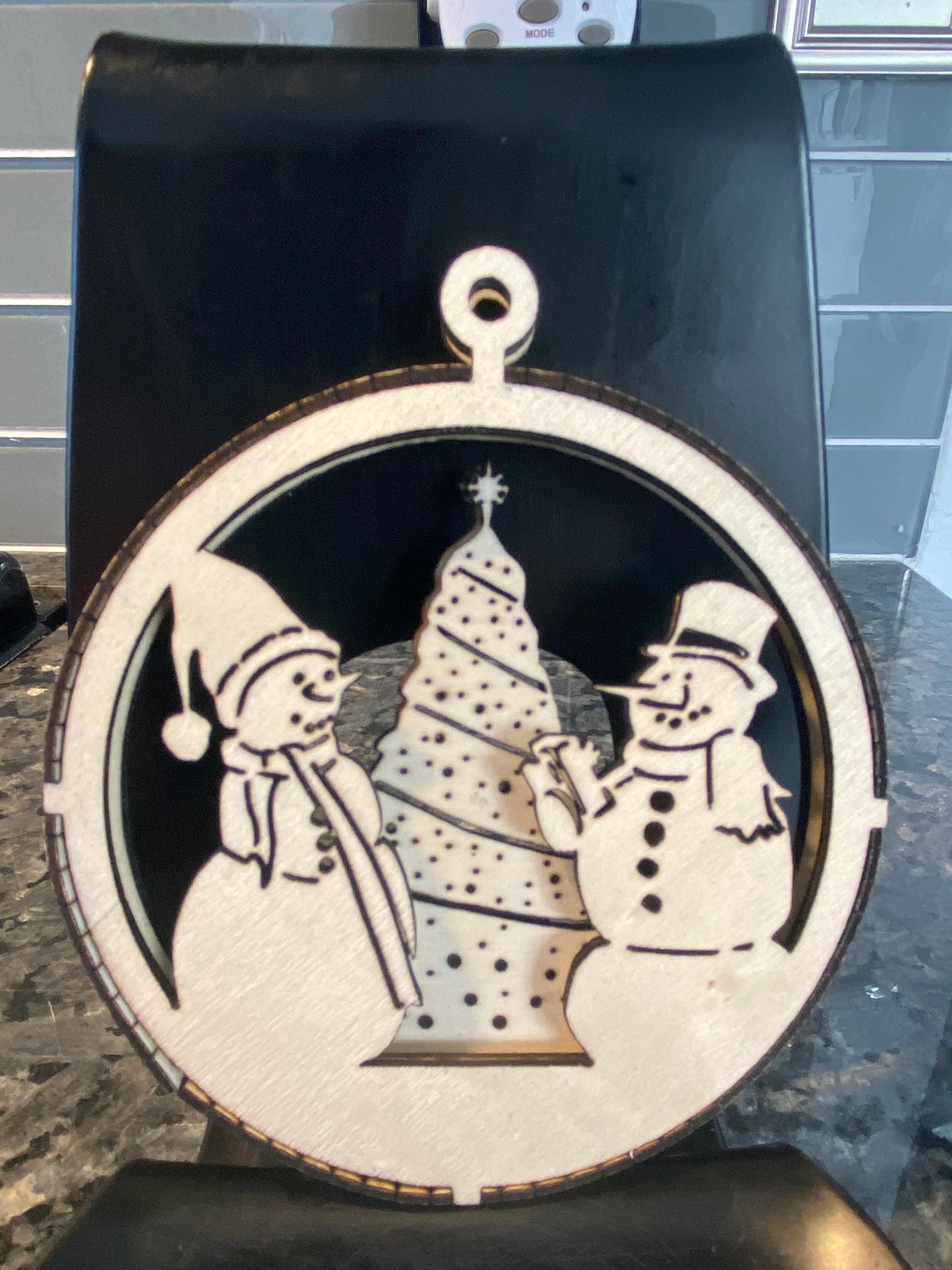 Wooden snowman ornament