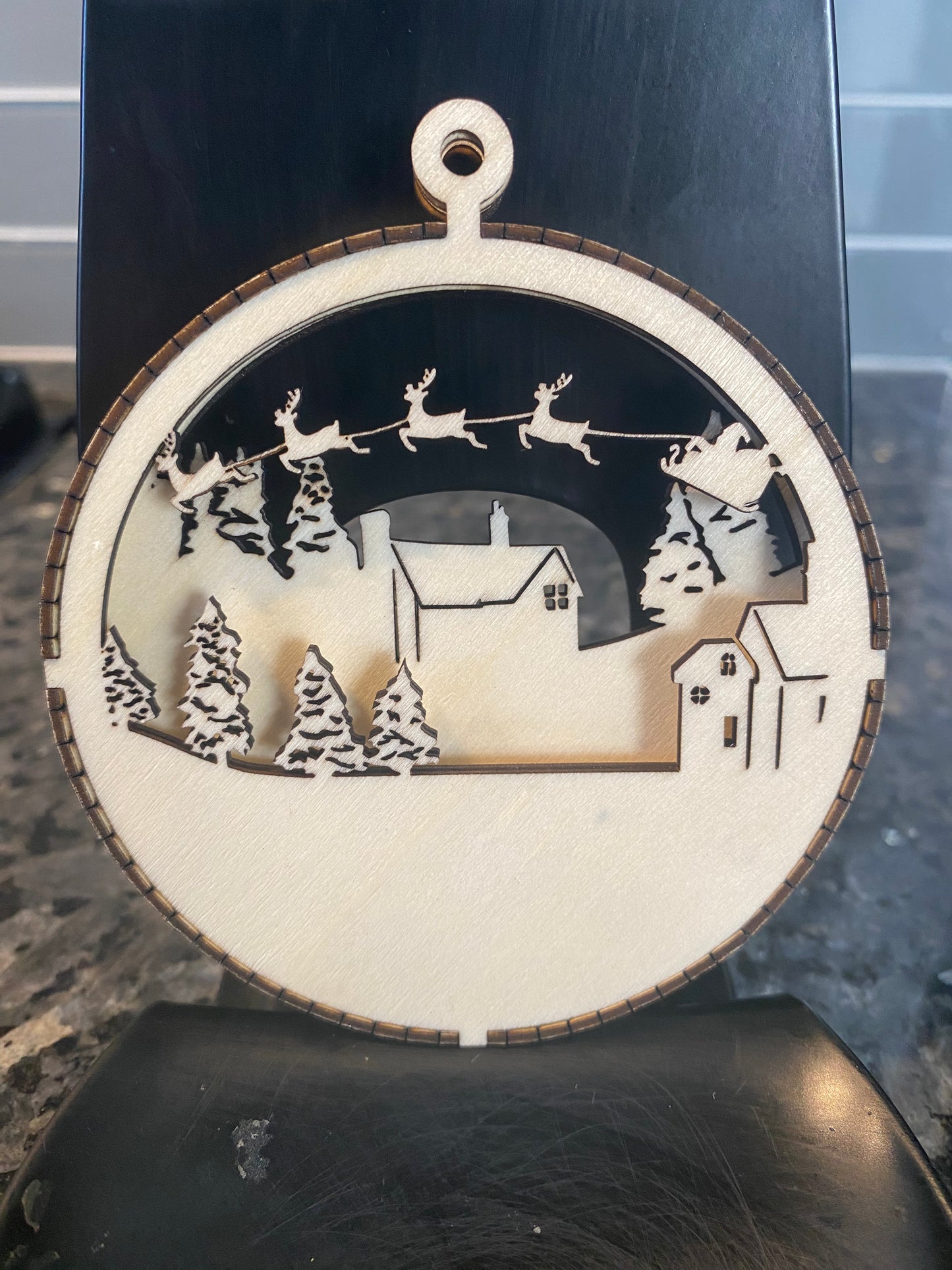 Wooden Santa scene ornament